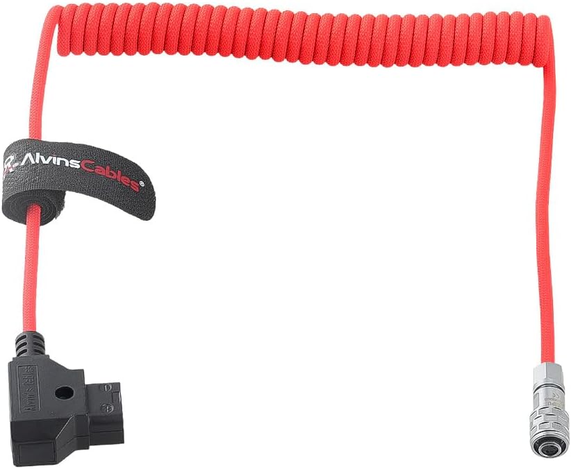 Alvin's Cables D-Tap to BMPCC 6K 4K Coiled Power Cable, Straight Weipu 2-Pin Female to D-Tap Male, Braided Ultra Flexible Coiled Cable for Blackmagic Pocket Cinema Camera 4K/6K/6K Pro, V-Mount, Red
