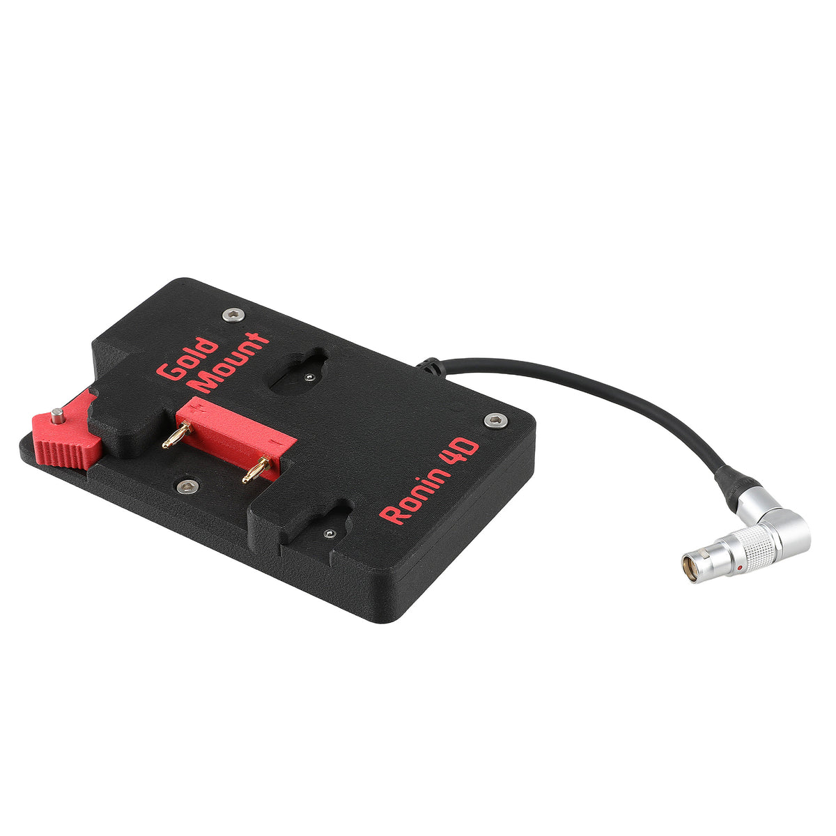 Alvin's Cables Gold Mount Battery Plate for DJI Ronin 4D, G-Mount Power Plate with D-Tap &amp; 0B 2-Pin Outputs, Straight / Rotatable Right Angle 1B 6-Pin Power Cable, Red / Black