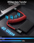 Coiled USB-C to USB-C Cable, Braided Right-Angled USB-C Cable, 40Gbps, 240W PD 3.1 Charging, 8K@60Hz Video, USB 4.0 Type C for Thunderbolt 4/3, BMPCC, Canon/Sony, Monitor, ZCAM, Mac, Dock/SSD, Red