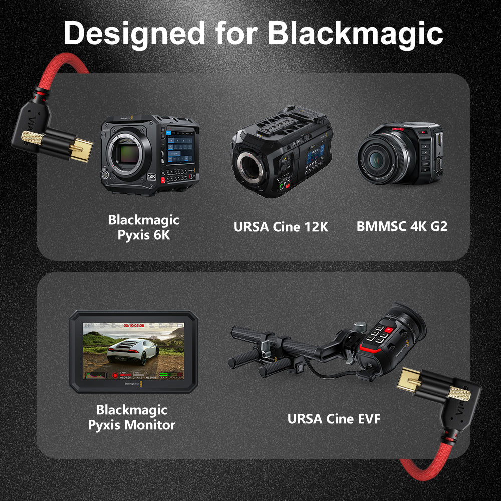 Alvin's Cables Locking USB-C to USB-C Power Cable Ultra-Flexible for Blackmagic Pyxis Monitor,URSA Cine EVF, USB-C 3.2 10Gbps Data Transfer Cable for Blackmagic Micro Studio 4K G2, Red