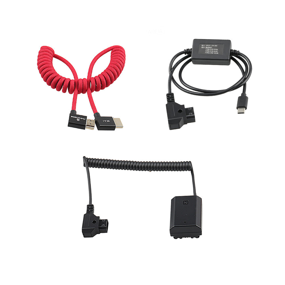 Alvin’s Cables Camera Cable Set for Sony FX3, NP-FZ100 Dummy Battery to D-tap| 8K HDMI 2.1 Cable| Type-c PD Fast Charging 5V 9V 12V 3A Power Cable, Complete Camera Rig Wiring Kit