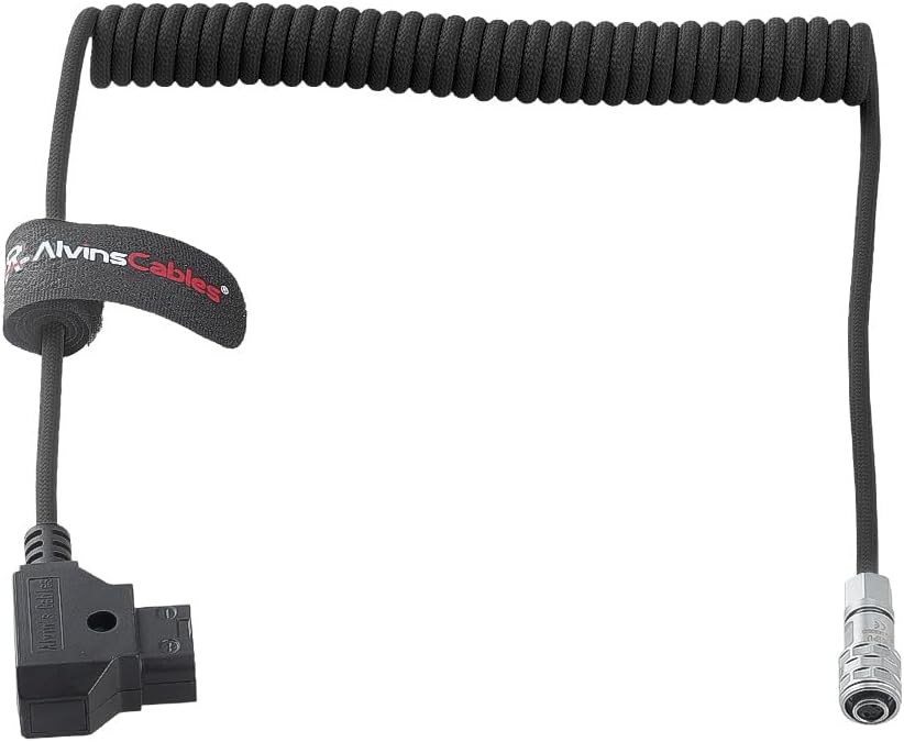 Alvin's Cables D-Tap to BMPCC 6K 4K Coiled Power Cable, Straight Weipu 2-Pin Female to D-Tap Male, Braided Ultra Flexible Coiled Cable for Blackmagic Pocket Cinema Camera 4K/6K/6K Pro, V-Mount, Black