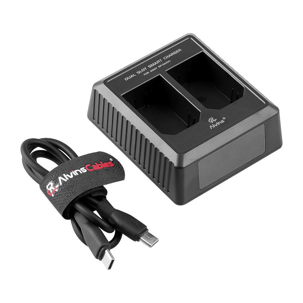 Alvin's Cables Dual Slot Charger for Sony NP-SA100 Battery with USB-C Cable