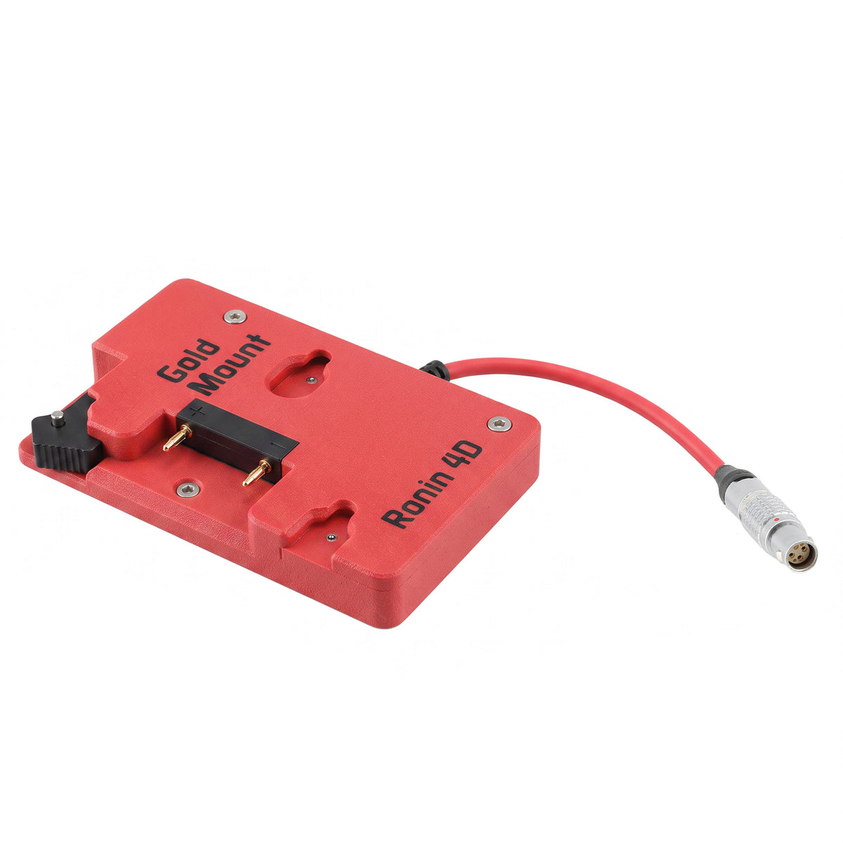 Alvin's Cables Gold Mount Battery Plate for DJI Ronin 4D, G-Mount Power Plate with D-Tap &amp; 0B 2-Pin Outputs, Straight / Rotatable Right Angle 1B 6-Pin Power Cable, Red / Black