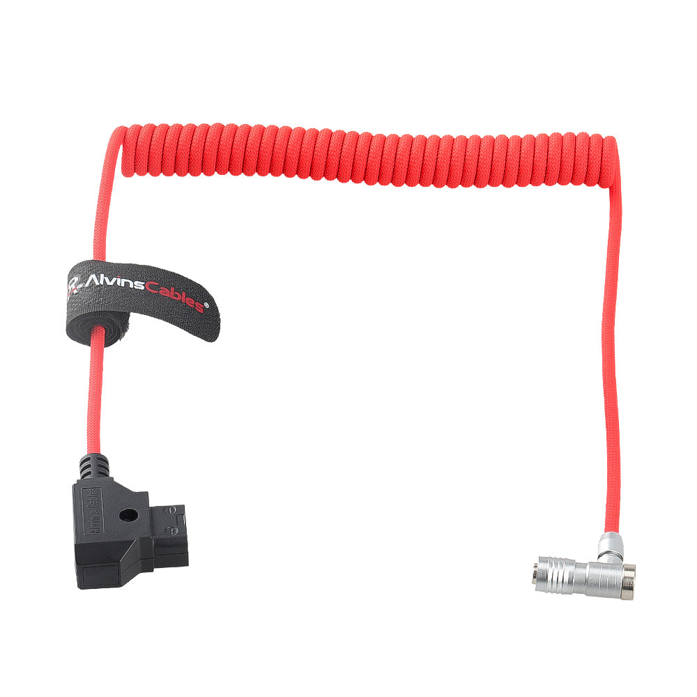 Alvin's Cables D-Tap to BMPCC 6K 4K Coiled Power Cable, Right Angle Weipu 2-Pin Female to D-Tap Male, Braided Ultra Flexible Coiled Cable for Blackmagic Pocket Cinema Camera 4K/6K/6K Pro, V-Mount, Red