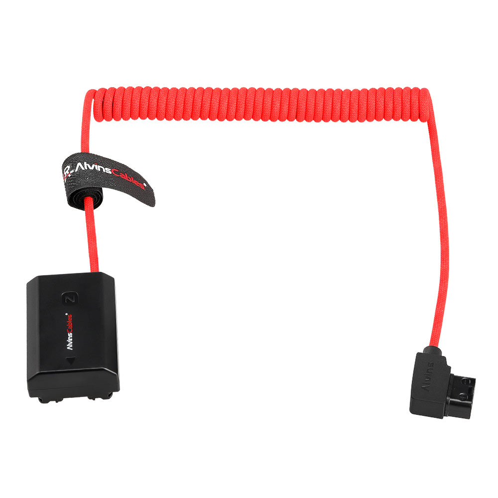 Alvin's Cables NP-FZ100 Dummy Battery to D-TAP Braided Coiled Cable, Black/Red