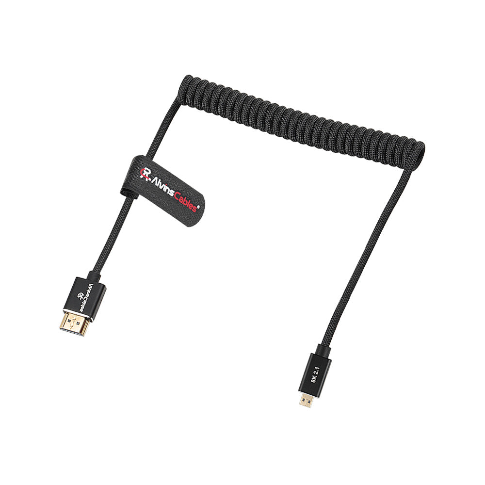 Alvin's Cables 8K 2.1 Micro-HDMI to Full HDMI Braided Cable, D to A Coiled HDMI for Atomos-Ninja-V for Canon-R5C R5 R6, for Sony A7RIII A7II A7M3 A7R IV A6500, for FUJIFILM X-T4 X-T3(18 to 28 Inch)