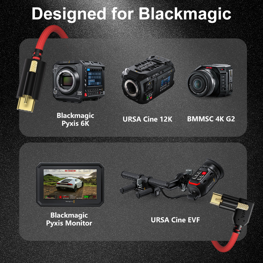 Alvin's Cables Ultra-Flexible Locking USB-C to USB-C Data-Transfer Cable for Blackmagic Pyxis Monitor, URSA Cine EVF, USB-C 3.2 10Gbps High-Speed Cable for Blackmagic Micro Studio Camera 4K G2, Red