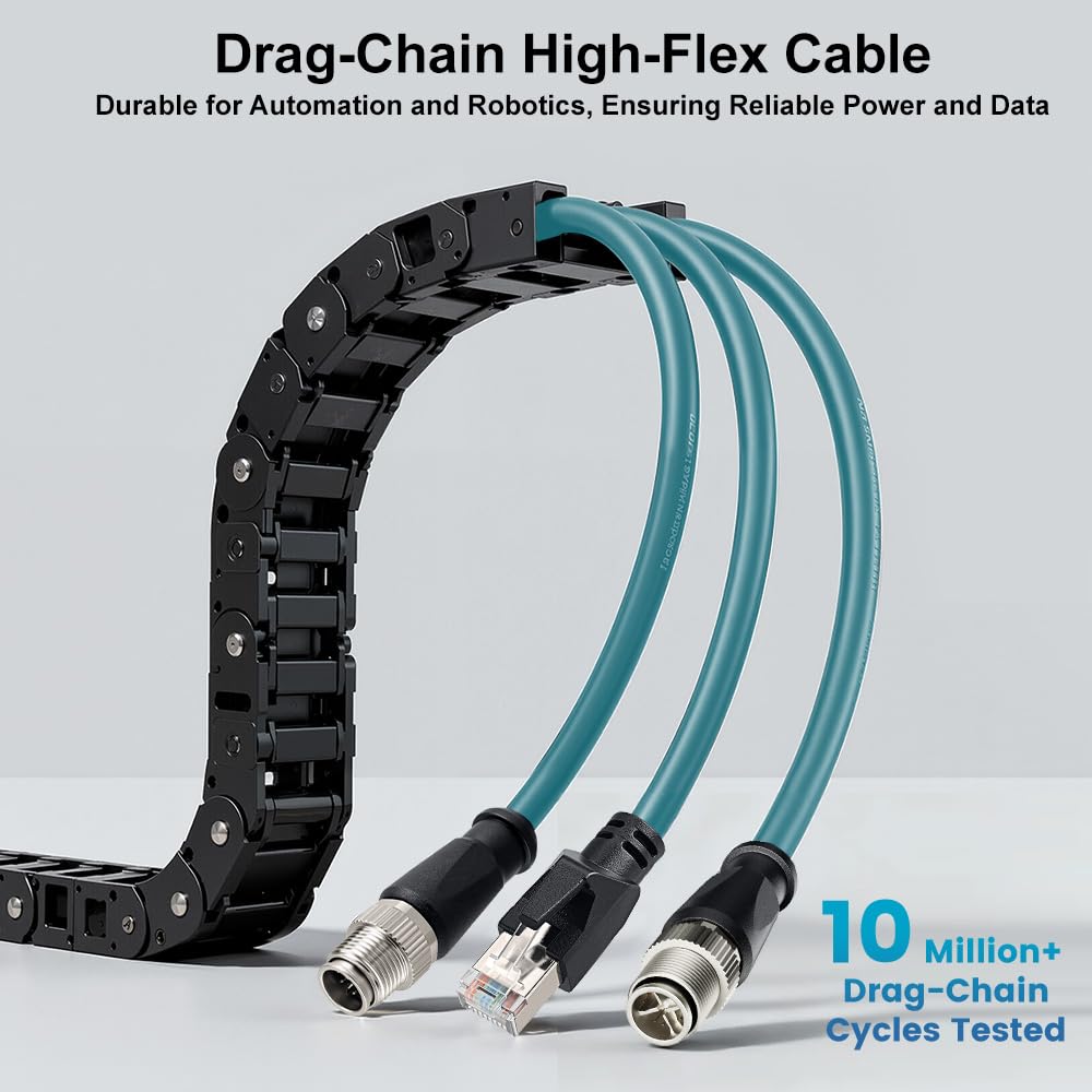 Alvin's Cables M12 X-Code 8 Pin Male to RJ45 Ethernet Cable for Cognex Keyence Camera, High-Flex Cat6a Cable for Industrial Automation, Fieldbus Module, Robotics,30M/98.4ft Green