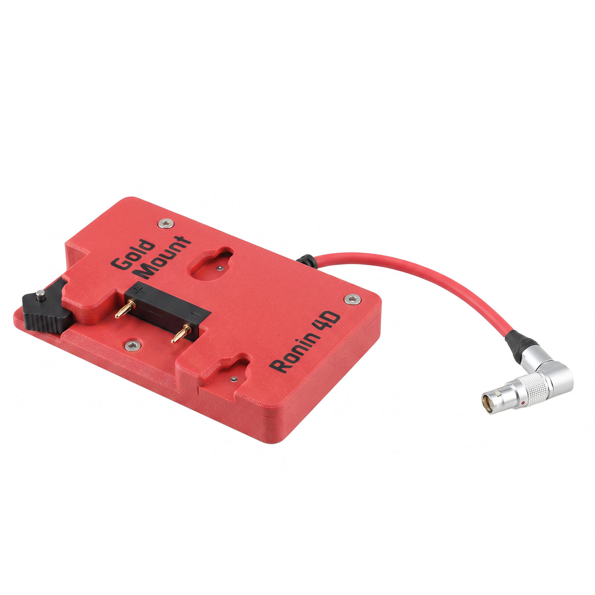 Alvin's Cables Gold Mount Battery Plate for DJI Ronin 4D, G-Mount Power Plate with D-Tap &amp; 0B 2-Pin Outputs, Straight / Rotatable Right Angle 1B 6-Pin Power Cable, Red / Black
