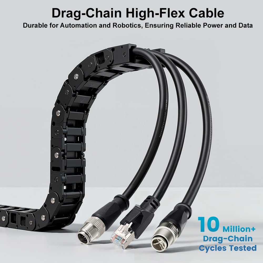 Alvin's Cables M12 X-Code 8 Pin Male to RJ45 Ethernet Cable for Cognex Keyence Camera, High-Flex Cat6a Cable for Industrial Automation, Fieldbus Module, Robotics,30M/98.4ft