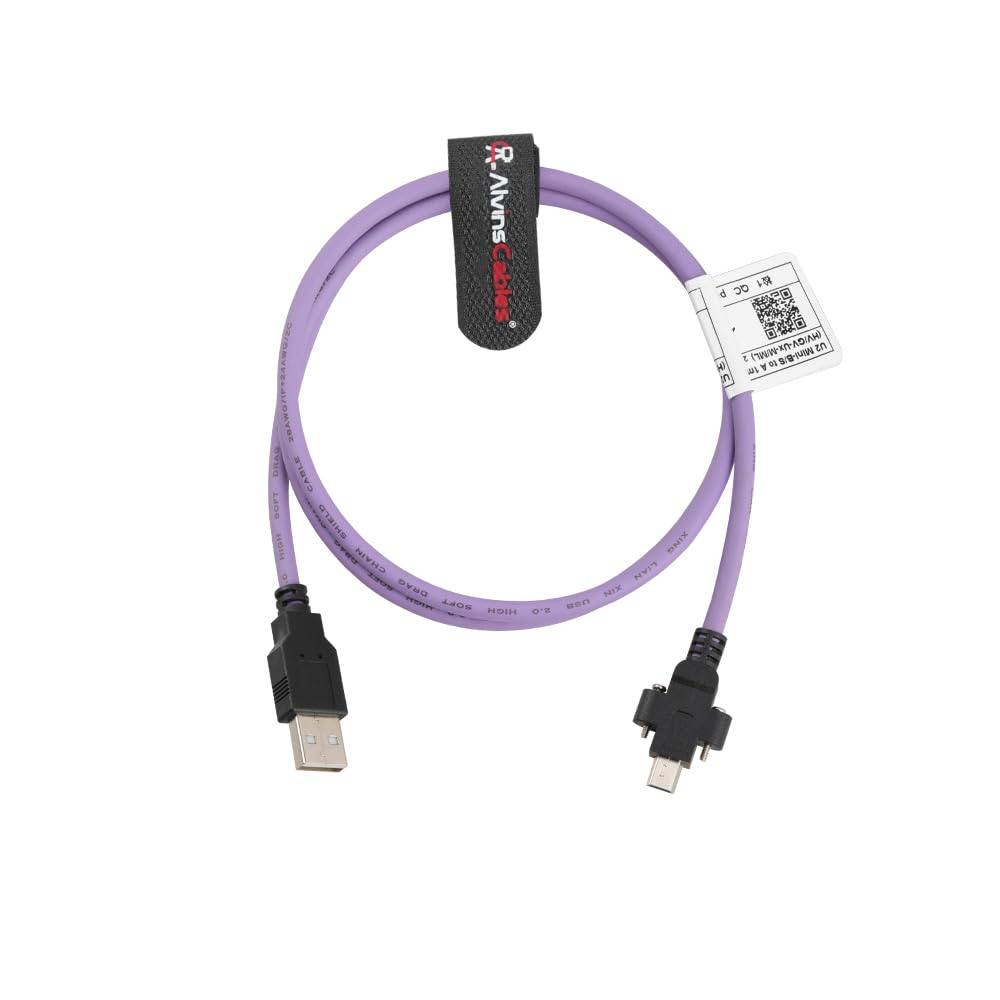 Alvin's Cables USB 2.0 Type-A to Locking Mini USB Cable, 15mm Dual-Screw Spacing for Daheng Industrial Camera, High Flex Drag Chain Shielded, Convex Port, 1m/3.3ft Purple