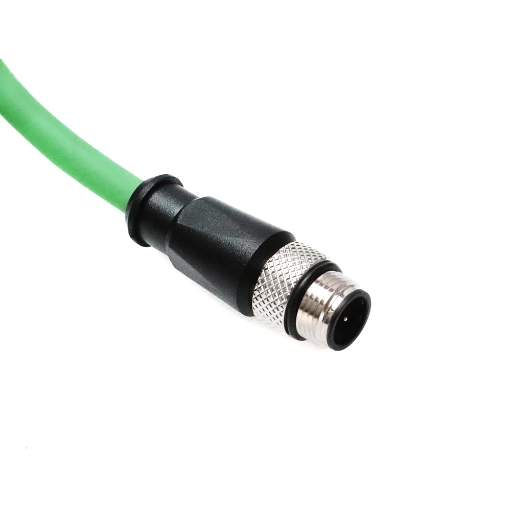 Alvin&#39;s Cables M12 D-Code 4 Pin Male to M12 D-Code 4 Pin Male Ethernet Cable for Keyence Baumer Sick Camera, High-Flex Cat6a Cable for Industrial Automation, EtherCAT/PROFINET 3.3ft/1m Green