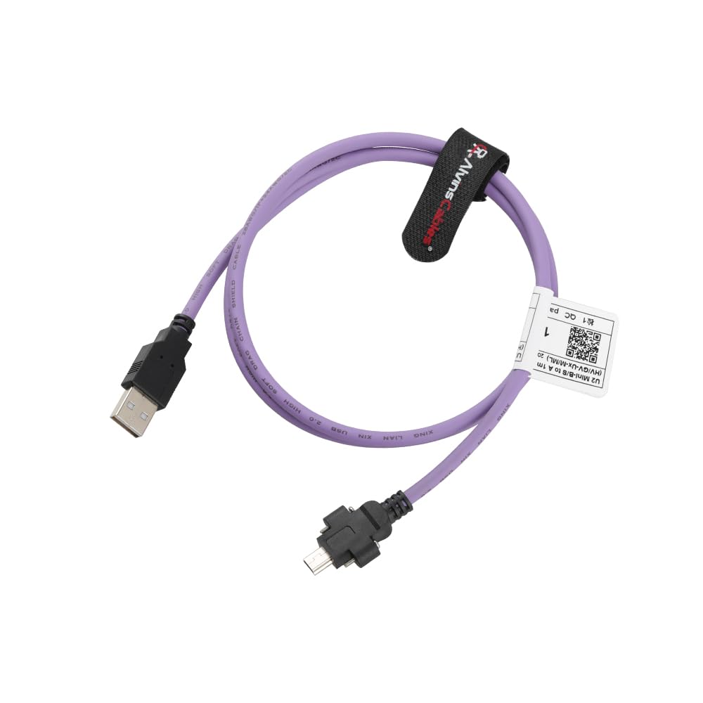 Alvin's Cables USB 2.0 Type-A to Locking Mini USB Cable, 15mm Dual-Screw Spacing for Daheng Industrial Camera, High Flex Drag Chain Shielded, Convex Port, 1m/3.3ft Purple