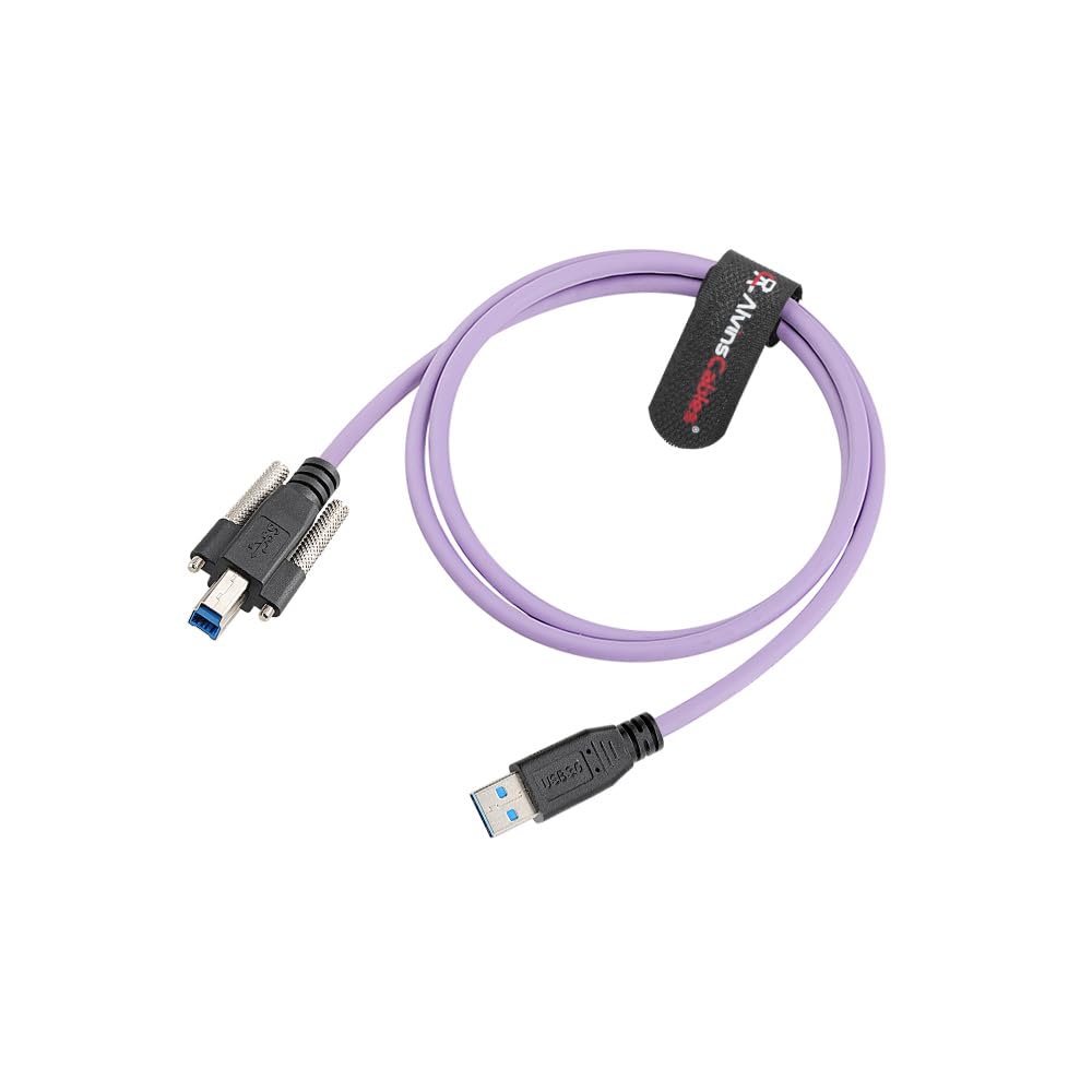Alvin's Cables USB 3.0 Type-A to USB-B Screw Lock Data Cable for Machine Vision Industrial Camera, Printer, Scanner, 5Gbps High Flex Drag Chain Shielded