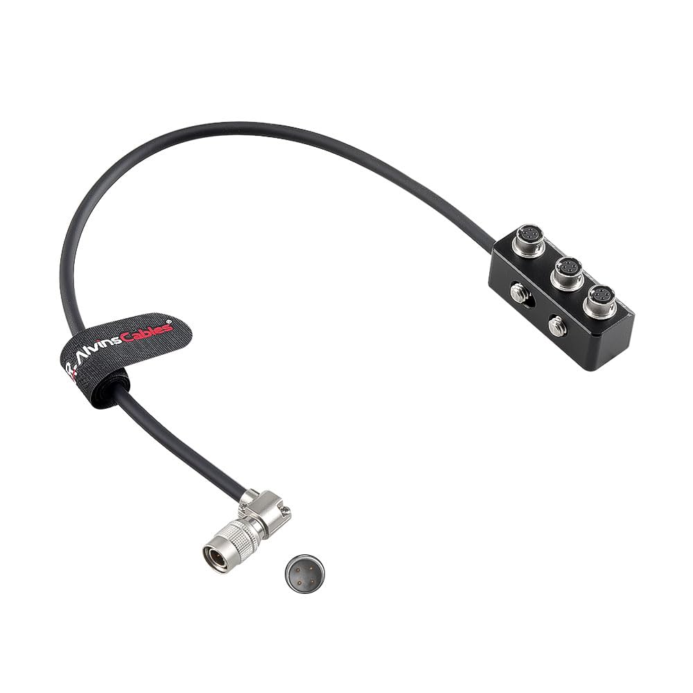 Alvin's Cables 1 to 3 Power Splitter Box Cable Rotatable Right Angle Hirose 4 Pin Male to 3 x Hirose 4 Pin Female Splitter Cable for Sony F55 FS5, Sound Devices 688 633, Zoom F4/F8/F8N, 30cm/11.81in