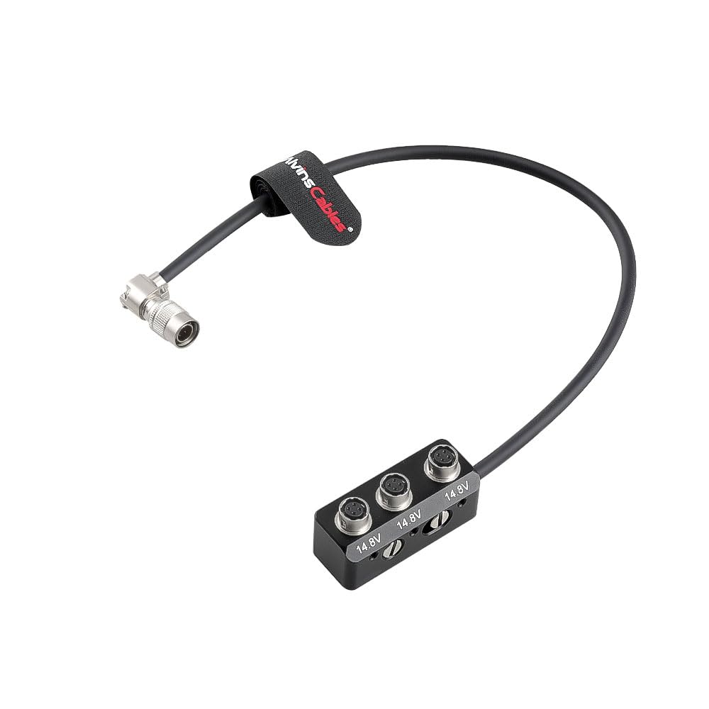 Alvin's Cables 1 to 3 Power Splitter Box Cable Rotatable Right Angle Hirose 4 Pin Male to 3 x Hirose 4 Pin Female Splitter Cable for Sony F55 FS5, Sound Devices 688 633, Zoom F4/F8/F8N, 30cm/11.81in