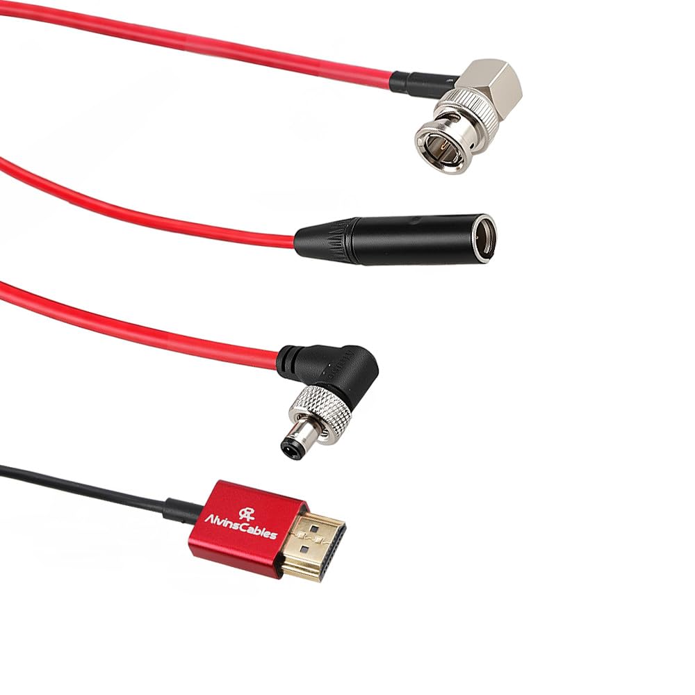 Alvin’s Cables Camera Cable Set for Blackmagic Video Assist, HDMI Ultra-thin Cable| Mini XLR 3 Pin to XLR 3 Pin Female Coiled Cable| Dtap to Locking DC 2.1 Power Cable| 12G BNC SDI Cable, Complete Kit