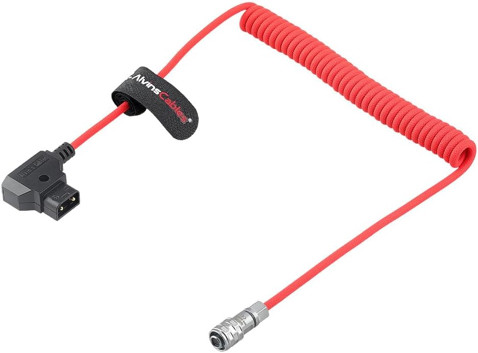 Alvin's Cables D-Tap to BMPCC 6K 4K Coiled Power Cable, Straight Weipu 2-Pin Female to D-Tap Male, Braided Ultra Flexible Coiled Cable for Blackmagic Pocket Cinema Camera 4K/6K/6K Pro, V-Mount, Red