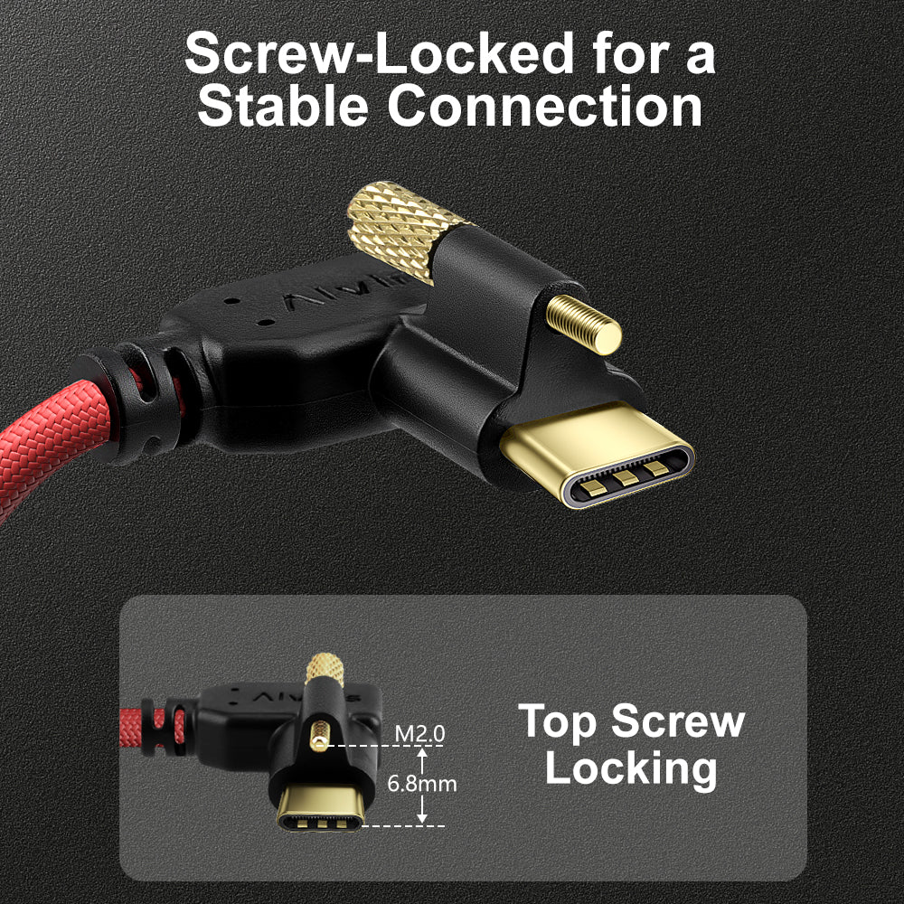 Alvin's Cables Locking USB-C to USB-C Power Cable Ultra-Flexible for Blackmagic Pyxis Monitor,URSA Cine EVF, USB-C 3.2 10Gbps Data Transfer Cable for Blackmagic Micro Studio 4K G2, Red