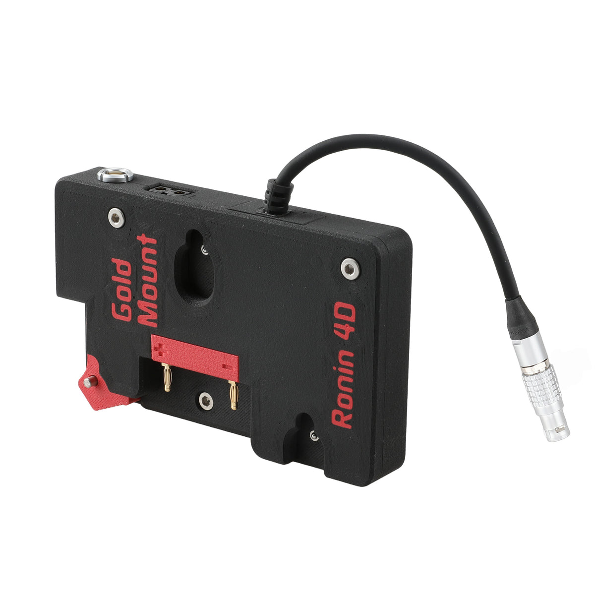 Alvin's Cables Gold Mount Battery Plate for DJI Ronin 4D, G-Mount Power Plate with D-Tap &amp; 0B 2-Pin Outputs, Straight / Rotatable Right Angle 1B 6-Pin Power Cable, Red / Black