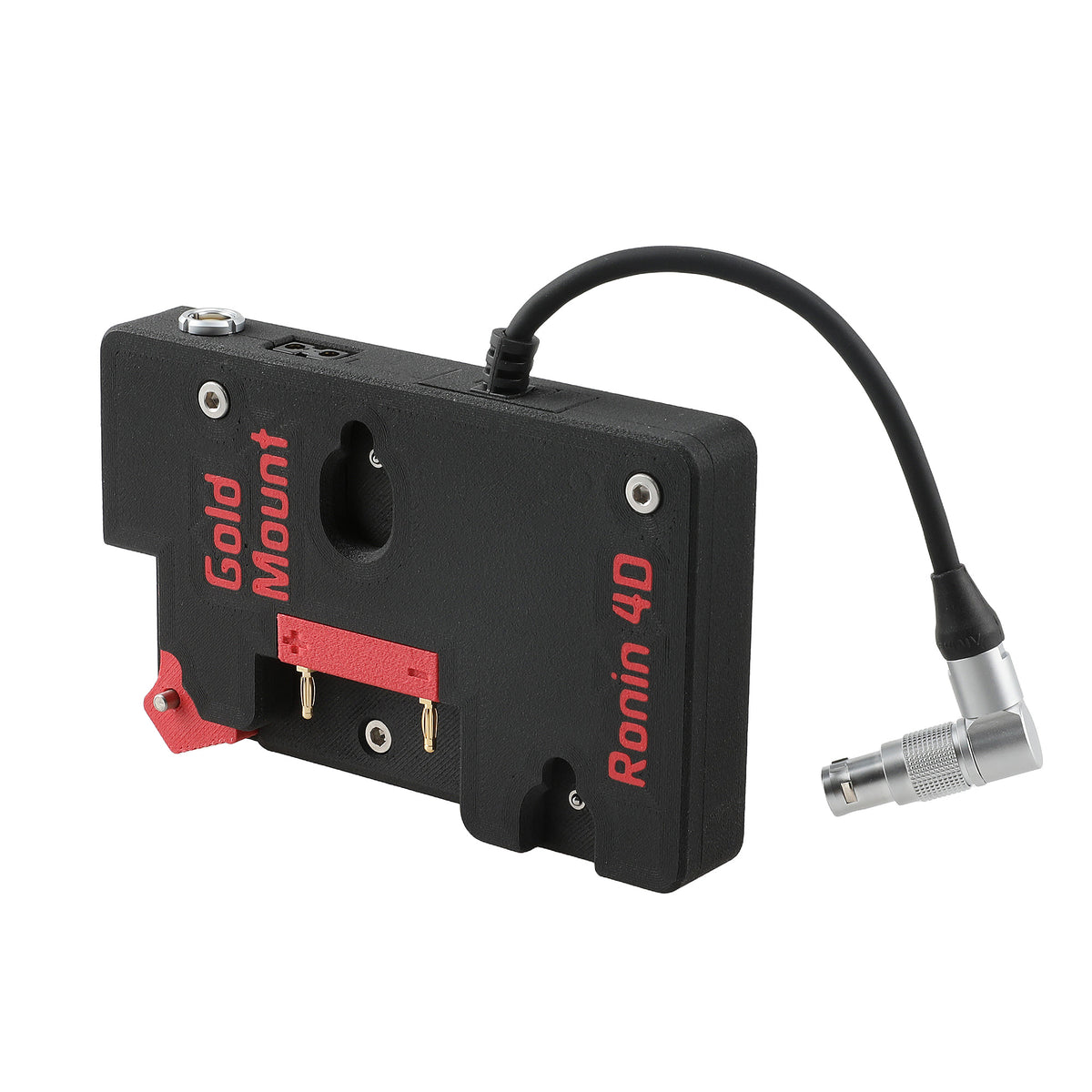 Alvin's Cables Gold Mount Battery Plate for DJI Ronin 4D, G-Mount Power Plate with D-Tap &amp; 0B 2-Pin Outputs, Straight / Rotatable Right Angle 1B 6-Pin Power Cable, Red / Black
