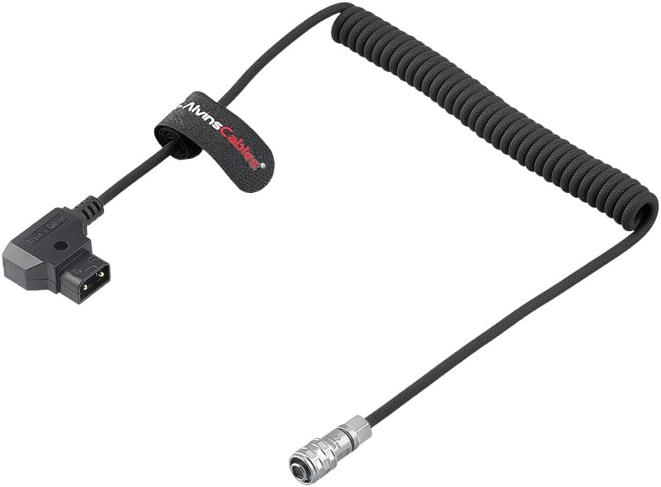 Alvin's Cables D-Tap to BMPCC 6K 4K Coiled Power Cable, Straight Weipu 2-Pin Female to D-Tap Male, Braided Ultra Flexible Coiled Cable for Blackmagic Pocket Cinema Camera 4K/6K/6K Pro, V-Mount, Black