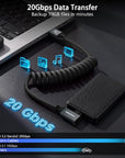 Coiled USB-C Cable, USB 3.2 Gen 2x2 20Gbps, 240W PD 3.1 Charging, 4K@60Hz Video, Right Angled Braided USB-C to USB-C Cable for BMPCC, Canon R5/R6, Sony FX3/A7C, ZCAM, Macbook/iPhone, Dock, SSD, Black