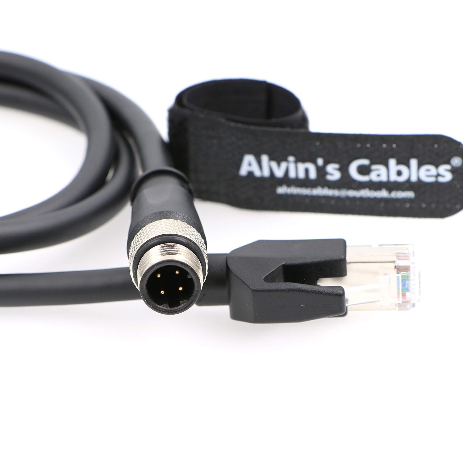 Alvin's Cables M12 D-Code 4 Pin Male to RJ45 Ethernet Cable High-Flex for Industrial Camera Sensor, Automation Application 3.3ft/1m