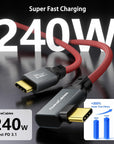 Coiled USB-C Cable, USB 3.2 Gen 2x2 20Gbps, 240W PD 3.1 Charging, 4K@60Hz Video, Right Angled Braided USB-C to USB-C Cable for BMPCC, Canon R5/R6, Sony FX3/A7C, ZCAM, Macbook, iPhone, Dock, SSD, Red