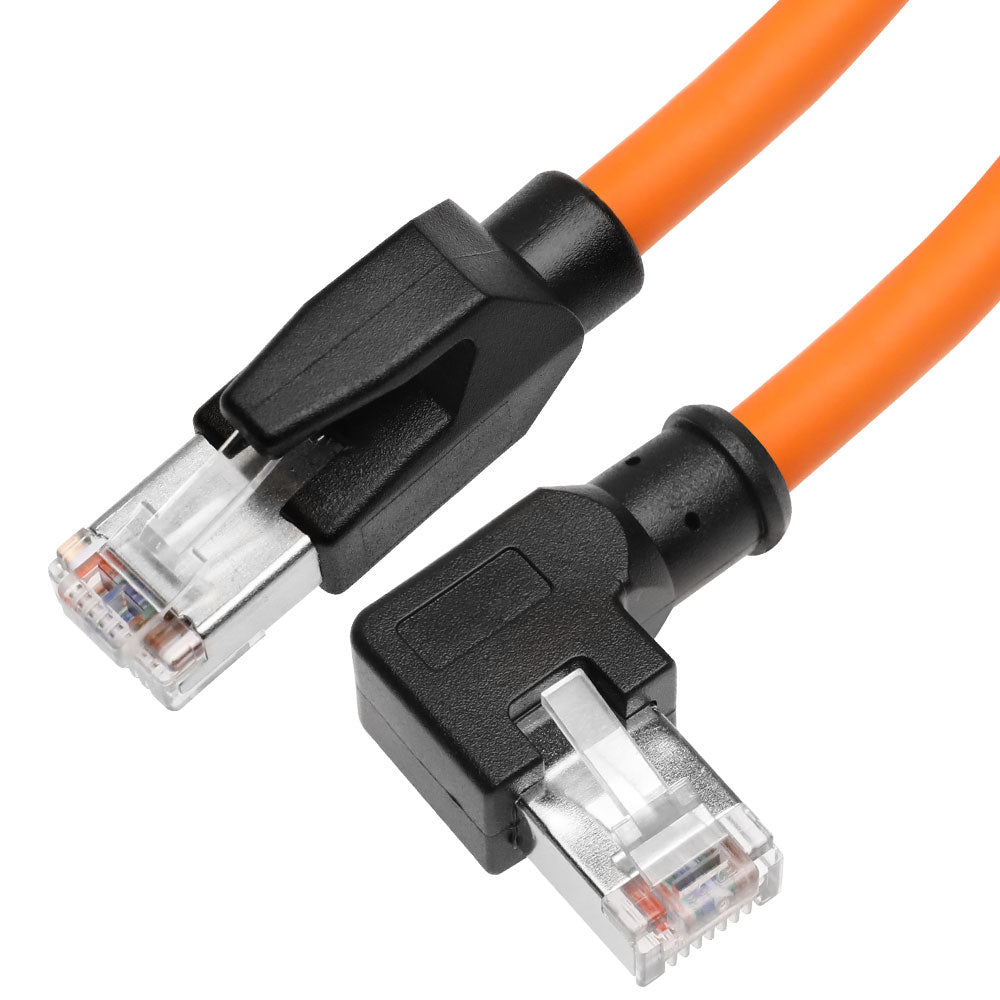 Alvin's Cables RJ45 Ethernet Cable, Left-Angle Cat6a Shielded Industrial Profinet Ethernet Cable High-Flex Drag-Chain High-Speed Gold-Plated Connectors for PLC, Robotics 3.3ft/1m Orange
