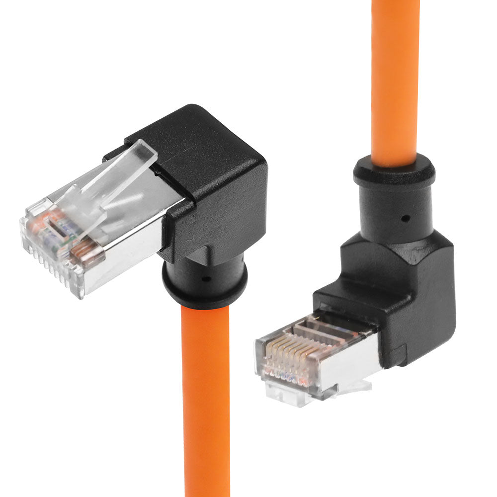 Alvin's Cables RJ45 Ethernet Cable, Down-Angle Cat6a Shielded Industrial Profinet Ethernet Cable High-Flex Drag-Chain High-Speed Gold-Plated Connectors for PLC, Robotics 9.84ft/3m Orange