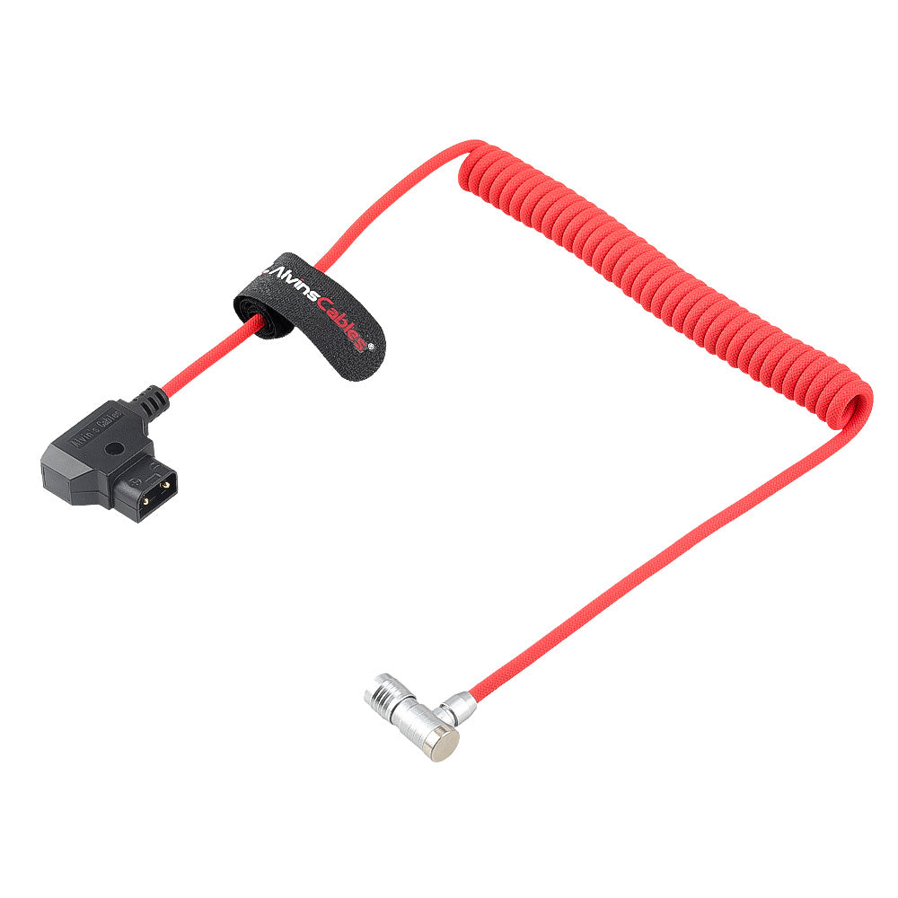 Alvin's Cables D-Tap to BMPCC 6K 4K Coiled Power Cable, Right Angle Weipu 2-Pin Female to D-Tap Male, Braided Ultra Flexible Coiled Cable for Blackmagic Pocket Cinema Camera 4K/6K/6K Pro, V-Mount, Red