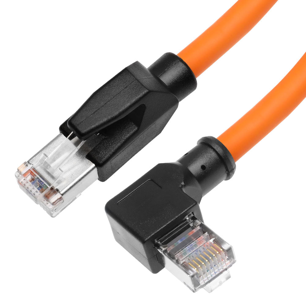 Alvin's Cables RJ45 Ethernet Cable, Right-Angle Cat6a Shielded Industrial Profinet Ethernet Cable High-Flex Drag-Chain High-Speed Gold-Plated Connectors for PLC, Robotics 2ft/60cm Orange