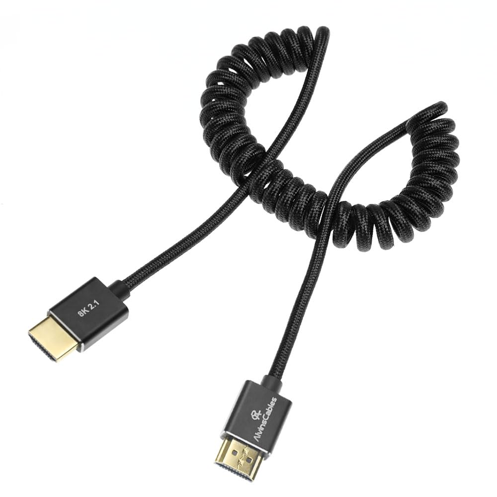 Alvin's Cables 8K 2.1 HDMI to HDMI Cable 8K@60Hz 4K@120Hz High-Speed for Atomos Ninja,for Sony FS5 FS7 FX9,BMPCC,for Canon C300 C500,Braided Coiled Cable Black