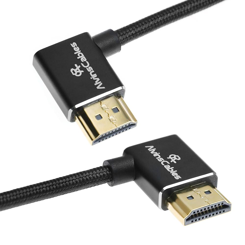 Alvin&#39;s Cables 8K HDMI 2.1 Cable 8K 60Hz 4K 120Hz High-Speed for Atomos Ninja Monitor,Left to Right Angle Braided Coiled Cable for Sony FS5 FS7 FX9,for Canon C300 C500,for Nikon Z9 Camera,Black