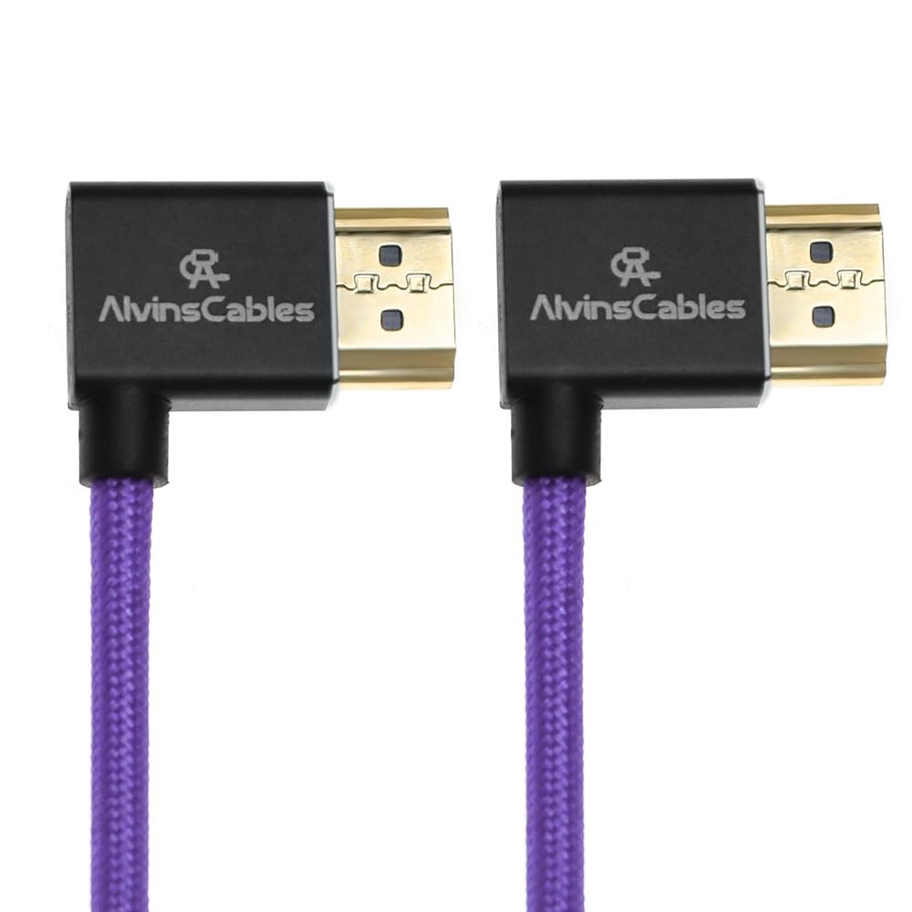 Alvin's Cables 8K HDMI Cable for Atomos Ninja,2.1 48Gbps 8K@60Hz 4K@120Hz High-Speed Braided Coiled Cable for Sony FS5 FS7 FX9,BMPCC,for Canon C300 C500,for Feelworld,Right to Right Angle Purple