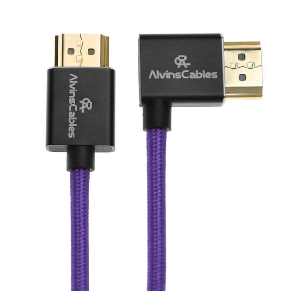 Alvin's Cables 8K HDMI 2.1 High-Speed Cable 8K@60Hz 4K@120Hz Braided Coiled Cable for Atomos Ninja,for Feelworld,for Sony FS5 FS7 FX9,BMPCC,for Canon C300 C500,Right Angle Purple