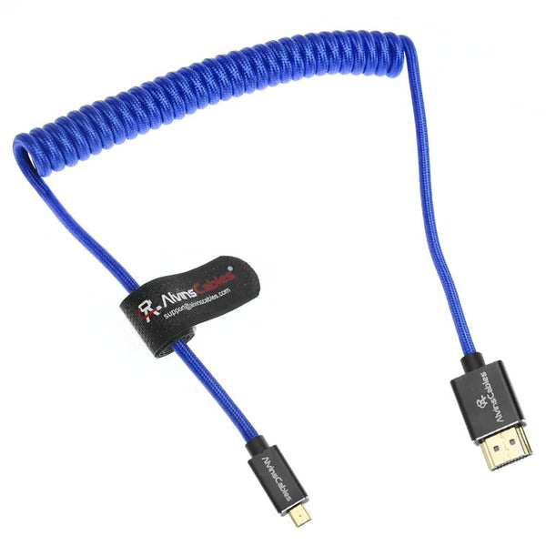 Alvin's Cables 8K 2.1 Micro HDMI to HDMI Coiled Cable for Atomos Ninja V, 8K@60Hz 4K@60Hz High-Speed HDMI Cable for Sony A7RIII A7II A7M3, for Canon R5 M6, for FUJIFILM X-T4 X-T3, Braided Blue