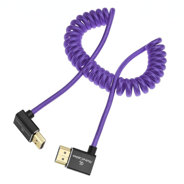 Alvin's Cables 8K HDMI 2.1 Cable 48Gbps 8K@60Hz 4K@120Hz High-Speed Braided Coiled Cable for Sony FS5 FS7 FX9,BMPCC,for Canon C300 C500,for Atomos Ninja,for Feelworld,Right to Up Angle Purple