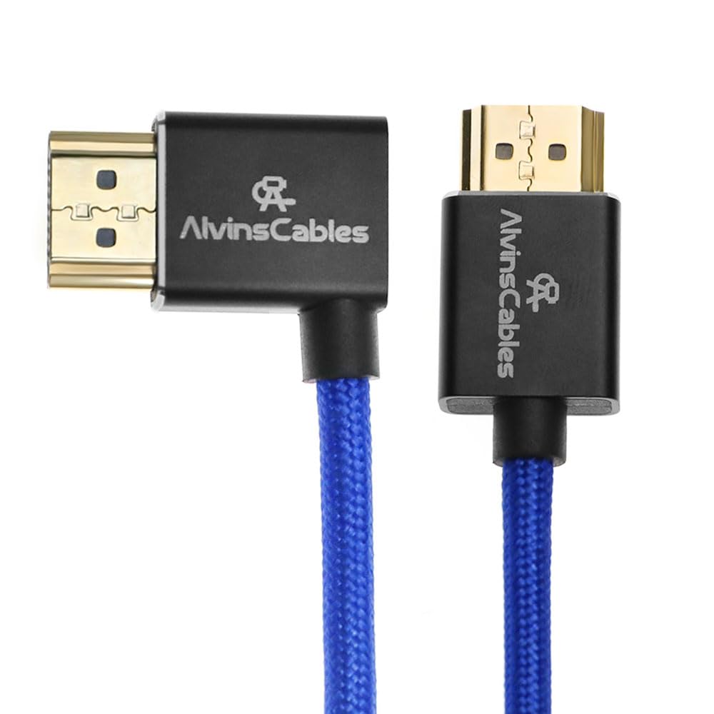 Alvin's Cables 8K HDMI 2.1 Cable for Atomos Ninja V Monitor,for Sony FS5 FS7,BMPCC,for Canon C300 C500 Camera,8K@60Hz 4K@120Hz 48Gbps High-Speed Braided Coiled Cable Left Angle Blue