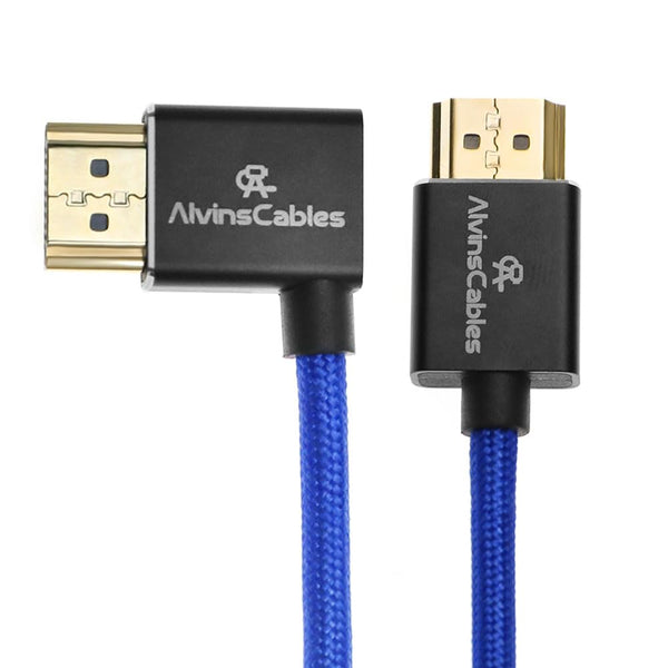 Alvin's Cables 8K HDMI 2.1 Cable for Atomos Ninja V Monitor,for Sony FS5 FS7,BMPCC,for Canon C300 C500 Camera,8K@60Hz 4K@120Hz 48Gbps High-Speed Braided Coiled Cable Left Angle Blue