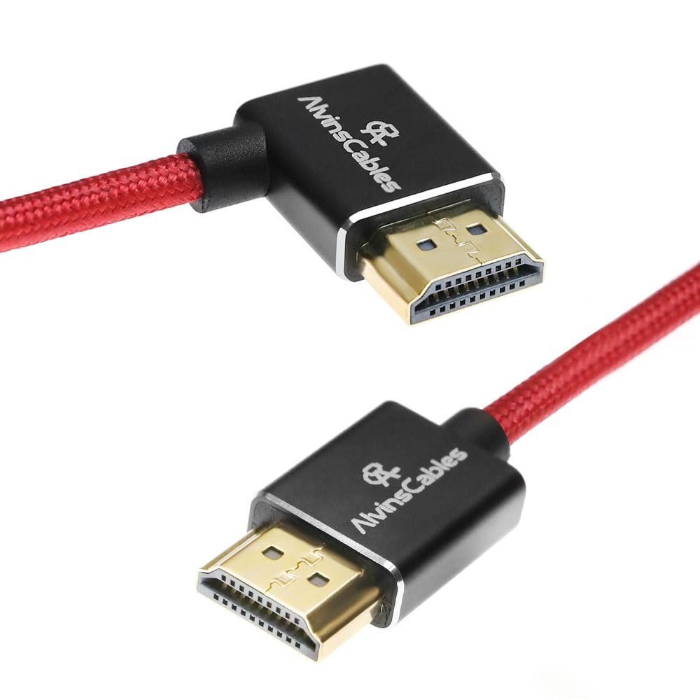 Alvin's Cables 8K HDMI 2.1 High-Speed Cable 8K@60Hz 4K@120Hz Braided Coiled Cable for Atomos Ninja,for Feelworld,for Sony FS5 FS7 FX9,BMPCC,for Canon C300 C500,Right Angle Red