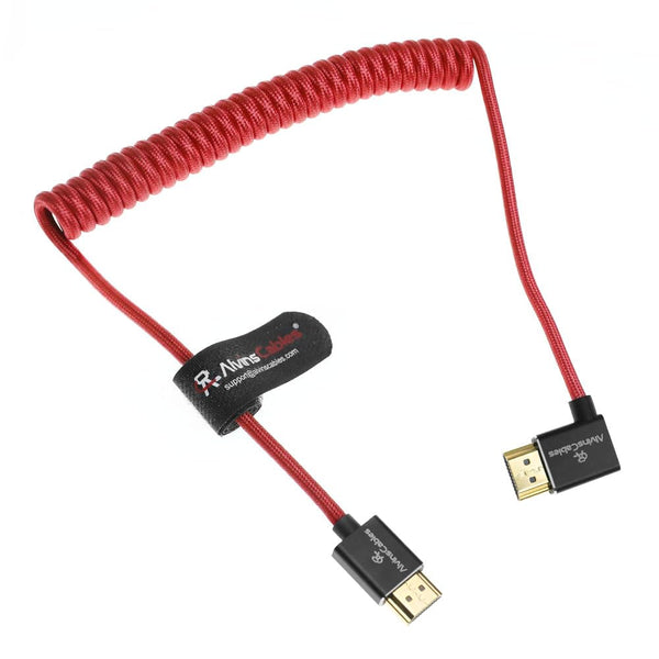 Alvin's Cables 8K HDMI 2.1 High-Speed Cable 8K@60Hz 4K@120Hz Braided Coiled Cable for Atomos Ninja,for Feelworld,for Sony FS5 FS7 FX9,BMPCC,for Canon C300 C500,Right Angle Red