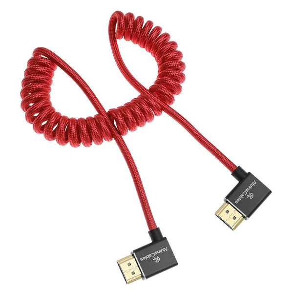 Alvin's Cables 8K HDMI Cable for Atomos Ninja,2.1 48Gbps 8K@60Hz 4K@120Hz High-Speed Braided Coiled Cable for Sony FS5 FS7 FX9,BMPCC,for Canon C300 C500,for Feelworld,Right to Right Angle Red