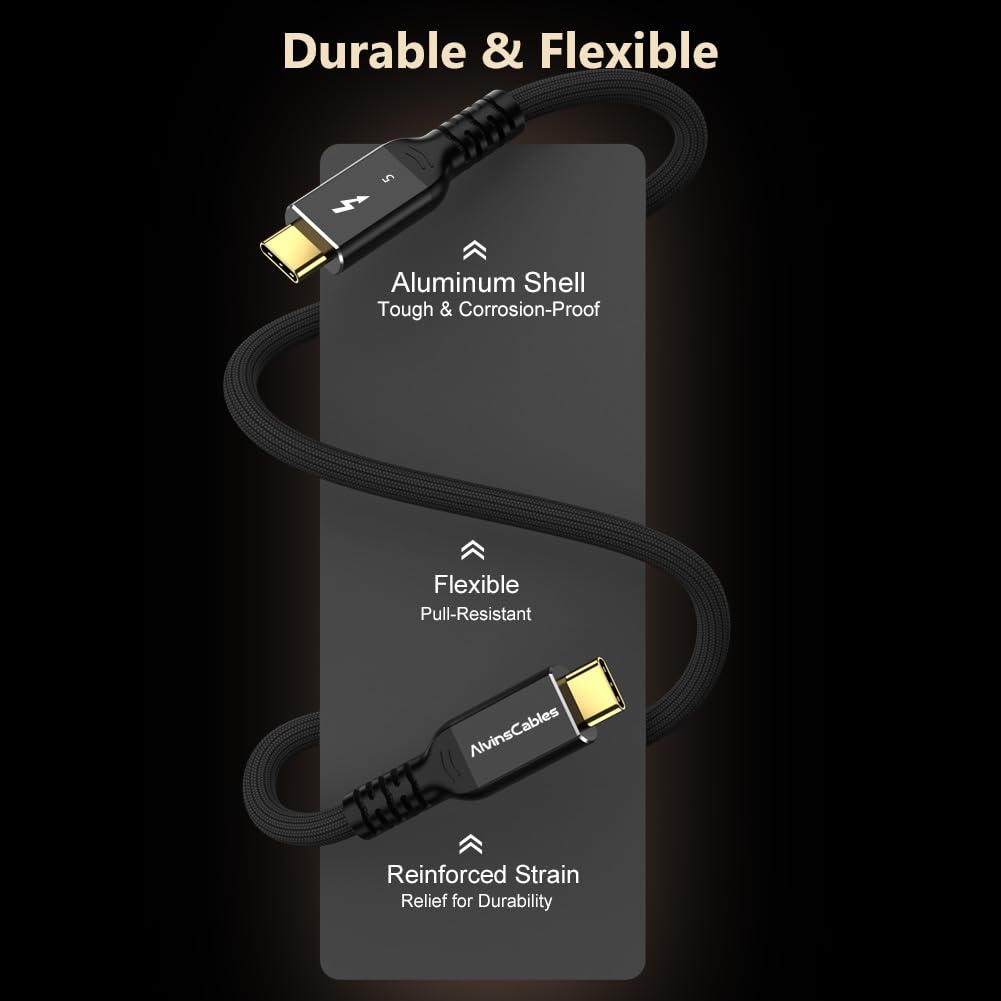 Alvin&#39;s Cables Thunderbolt 5 Cable, USB-C to USB-C Cable 120Gbps Bandwidth 240W PD Fast Charging 16K Display, Compatible with Thunderbolt 4/3,USB4, for MacBook,eGPU,Dock, Intel Certified