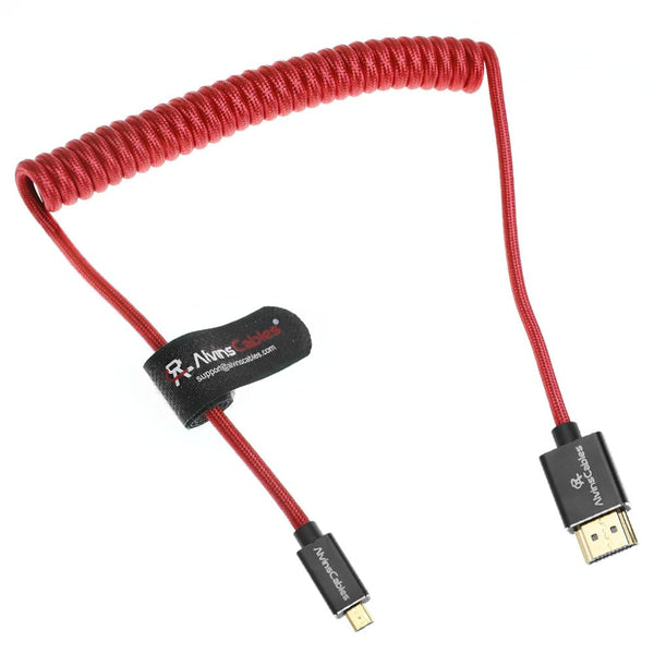 Alvin's Cables 8K 2.1 Micro HDMI to HDMI Coiled Cable for Atomos Ninja V, 8K@60Hz 4K@60Hz High-Speed HDMI Cable for Sony A7RIII A7II A7M3, for Canon R5 M6, for FUJIFILM X-T4 X-T3, Braided Red