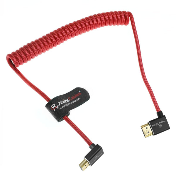 Alvin's Cables 8K HDMI 2.1 Cable 48Gbps 8K@60Hz 4K@120Hz High-Speed Braided Coiled Cable for Sony FS5 FS7 FX9,BMPCC,for Canon C300 C500,for Atomos Ninja,for Feelworld,Right to Up Angle Red