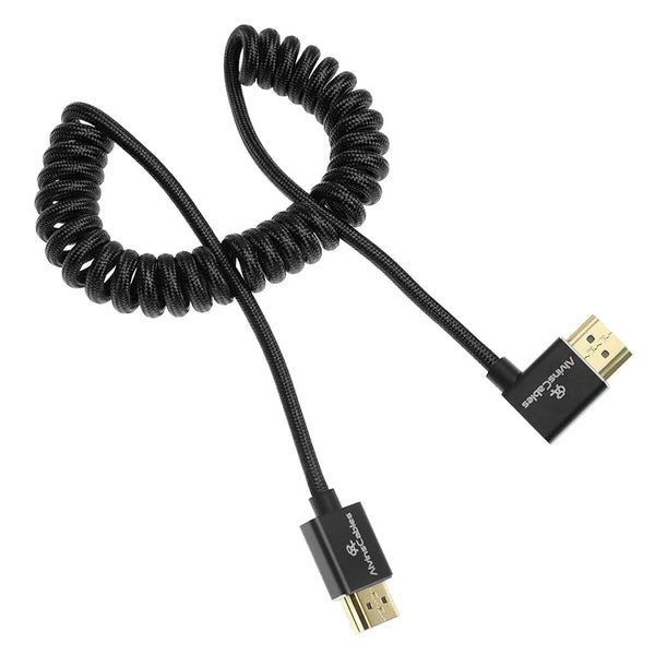 Alvin's Cables 8K HDMI 2.1 Cable for Atomos Ninja V Monitor,for Sony FS5 FS7,BMPCC,for Canon C300 C500 Camera,8K@60Hz 4K@120Hz 48Gbps High-Speed Braided Coiled Cable Left Angle Black