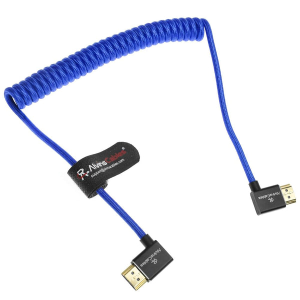 Alvin's Cables 8K HDMI 2.1 Cable 8K 60Hz 4K 120Hz High-Speed for Atomos Ninja Monitor,Left to Right Angle Braided Coiled Cable for Sony FS5 FS7 FX9,for Canon C300 C500,for Nikon Z9 Camera,Blue